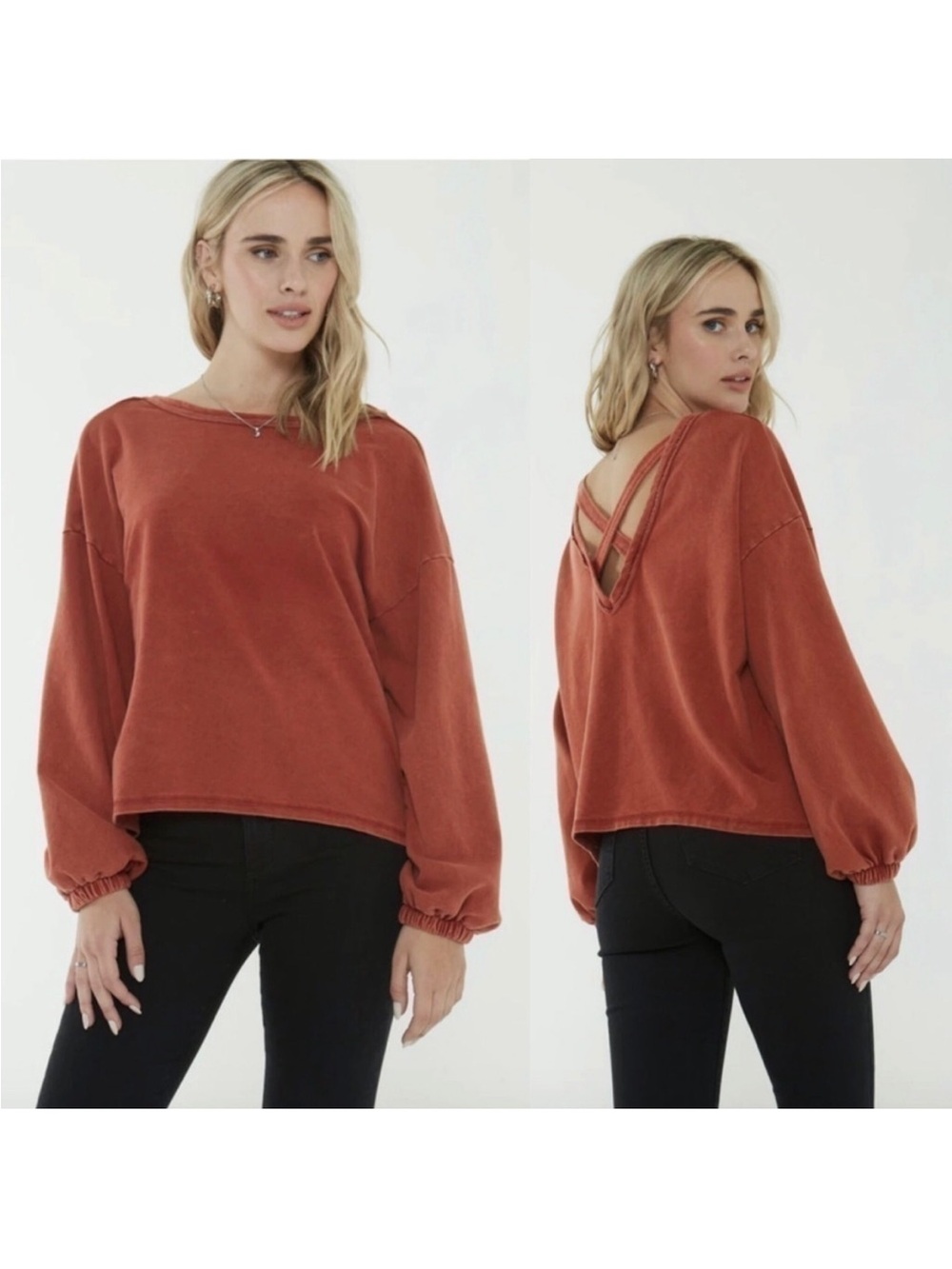 Project Social T Rust V-Back Crisscross Pullover Sweatshirt